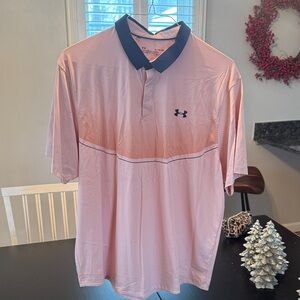 Under Armour Men's Light Peach Polo with Navy Blue Trim